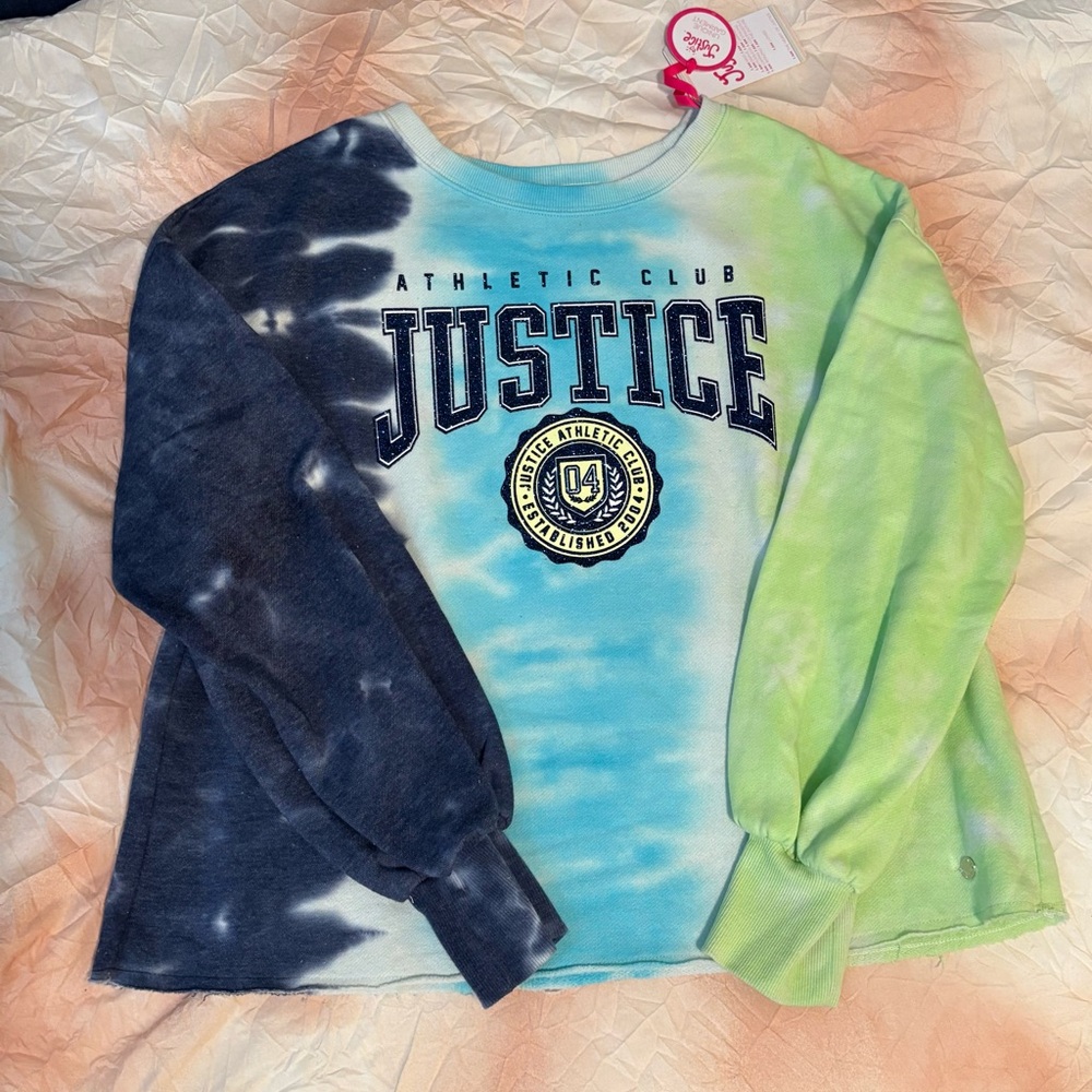 Justice Kids Athletic Club Tie-Dye Sweatshirt - Black, Blue, and Green
